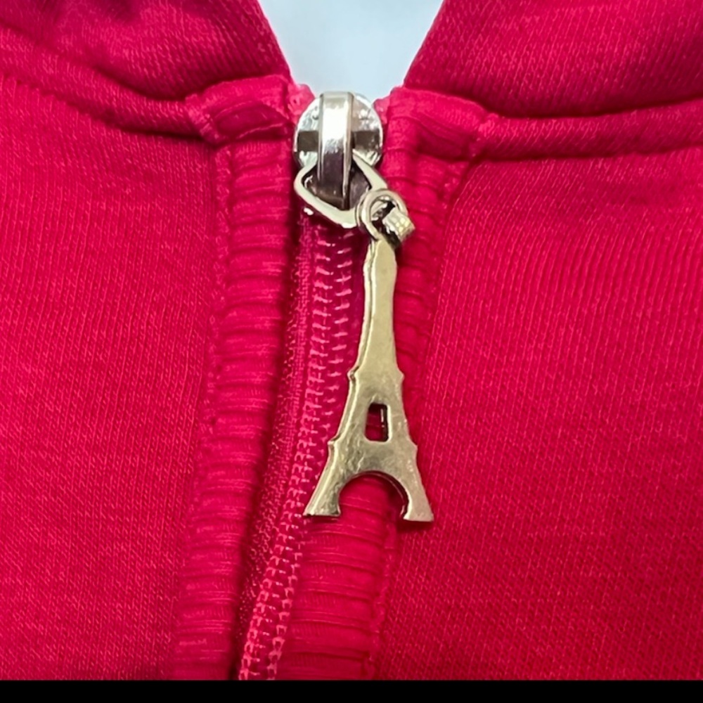 PARIS PRODUCT ORIGINAL Sweatshirt Hoodie Red White Full Zip Pouch Pockets - Picture 4 of 9